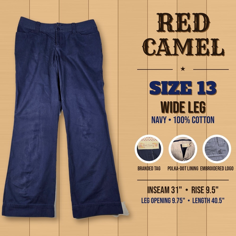 Red Camel Womens Navy Blue Wide Leg Cotton Twill Pants Size 13 Double Button
